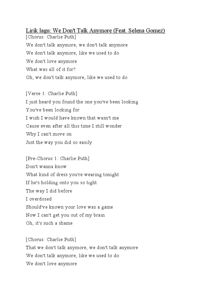 we don t talk anymore selena gomez lyrics