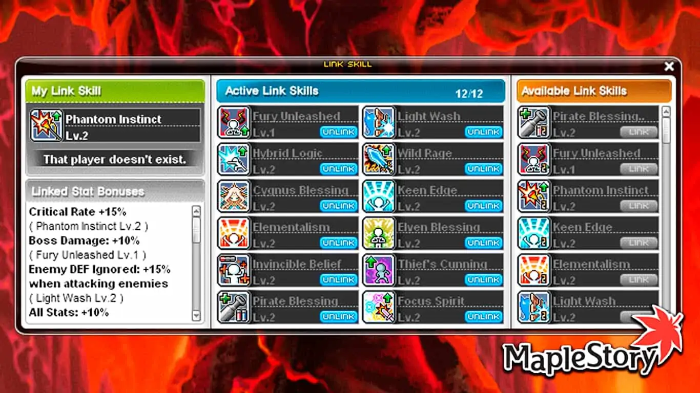 maplestory list of link skills