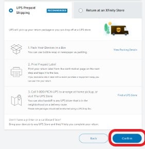 xfinity ups return