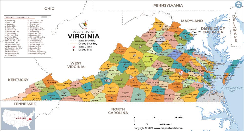 mapa del estado de virginia