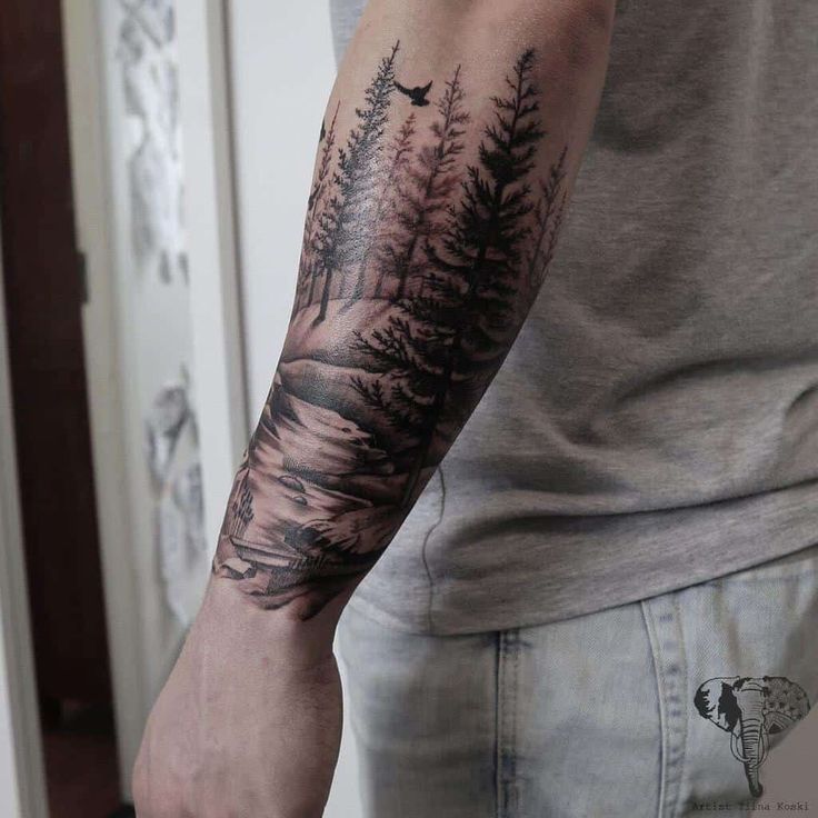 half arm forest tattoo
