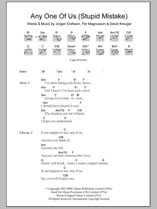 stupid mistake chords