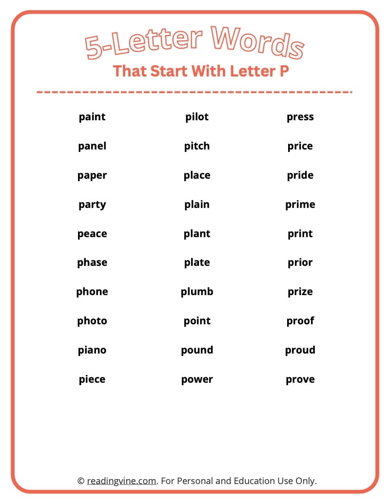 5 letter words that start with pa