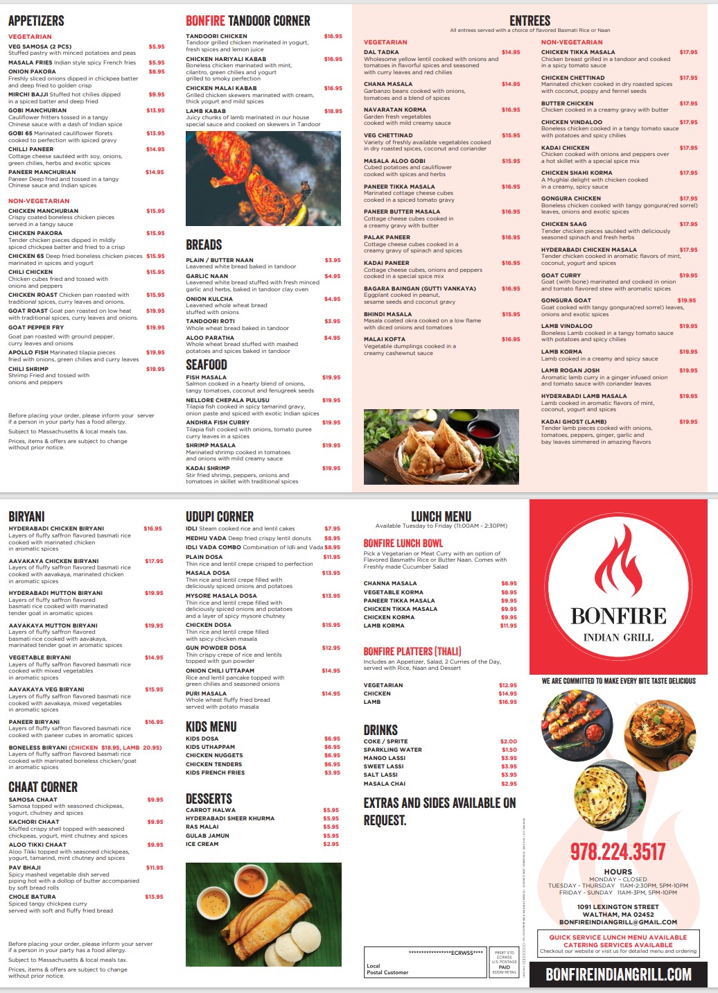 bonfire indian grill menu