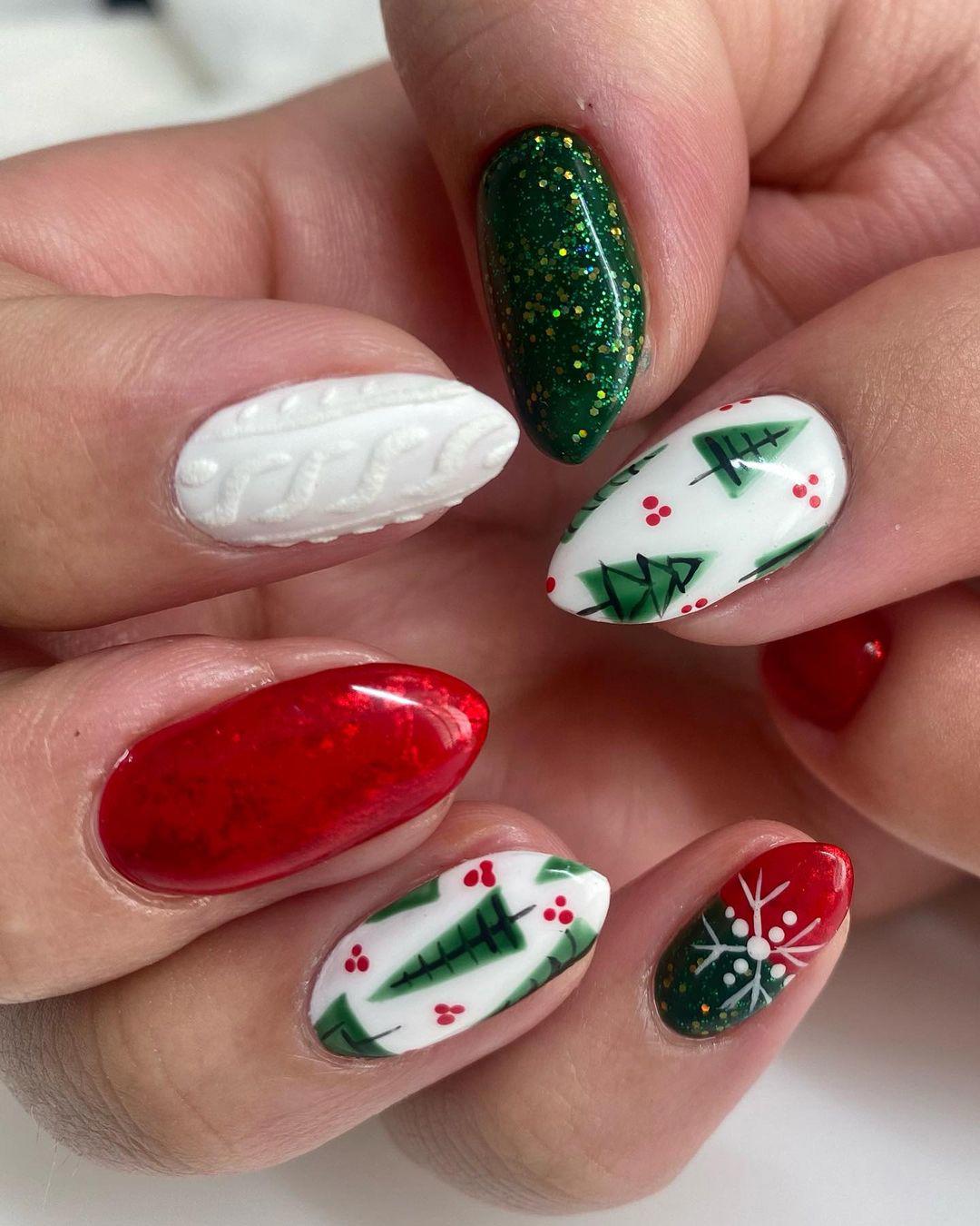 uñas de gel navideñas