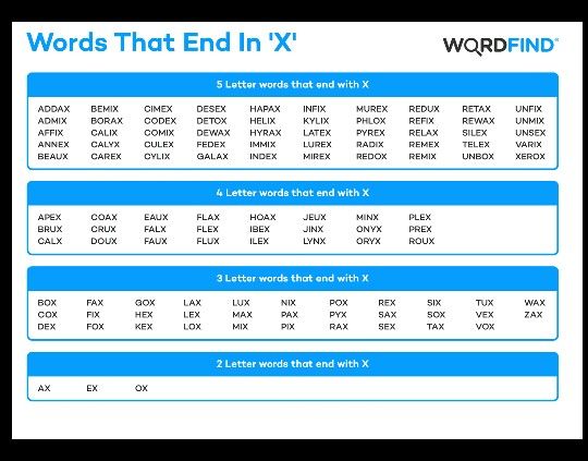 4 letter words ending in x
