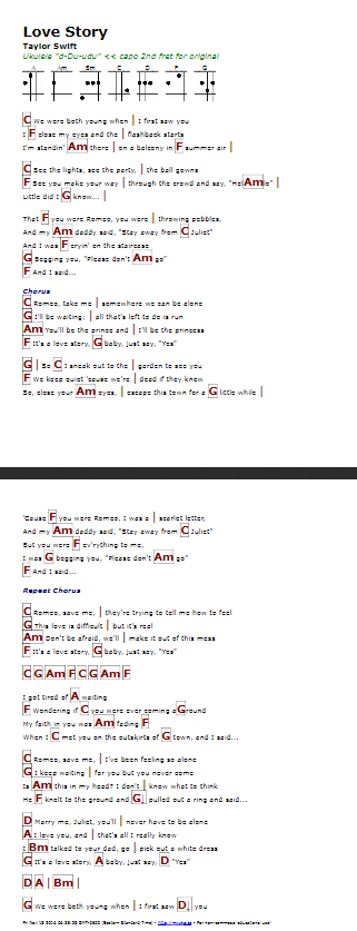 love story ukulele chords