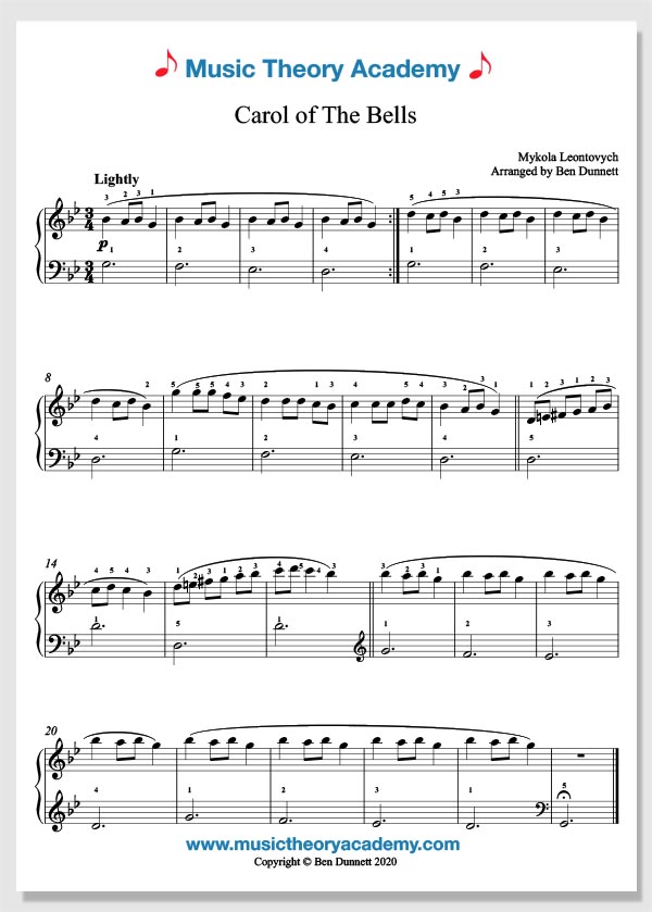 carol of the bells partitura piano