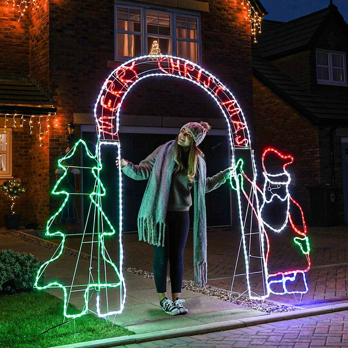 christmas outdoor lights silhouettes