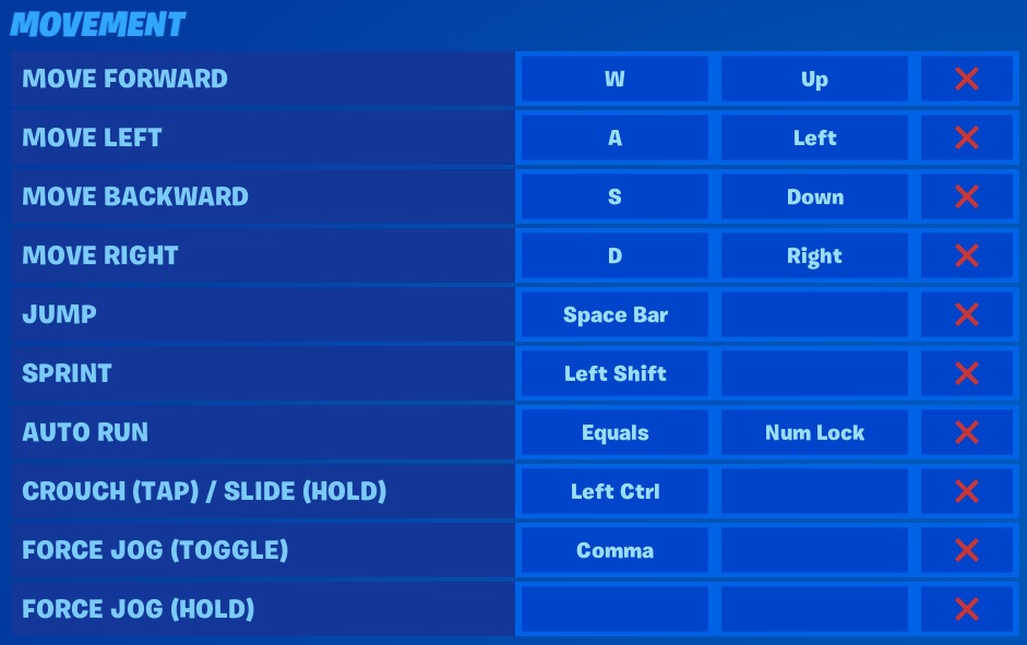 controls for pc fortnite