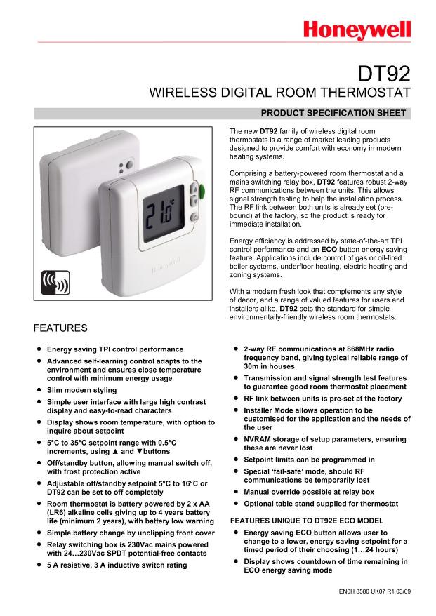 honeywell wireless thermostat instructions