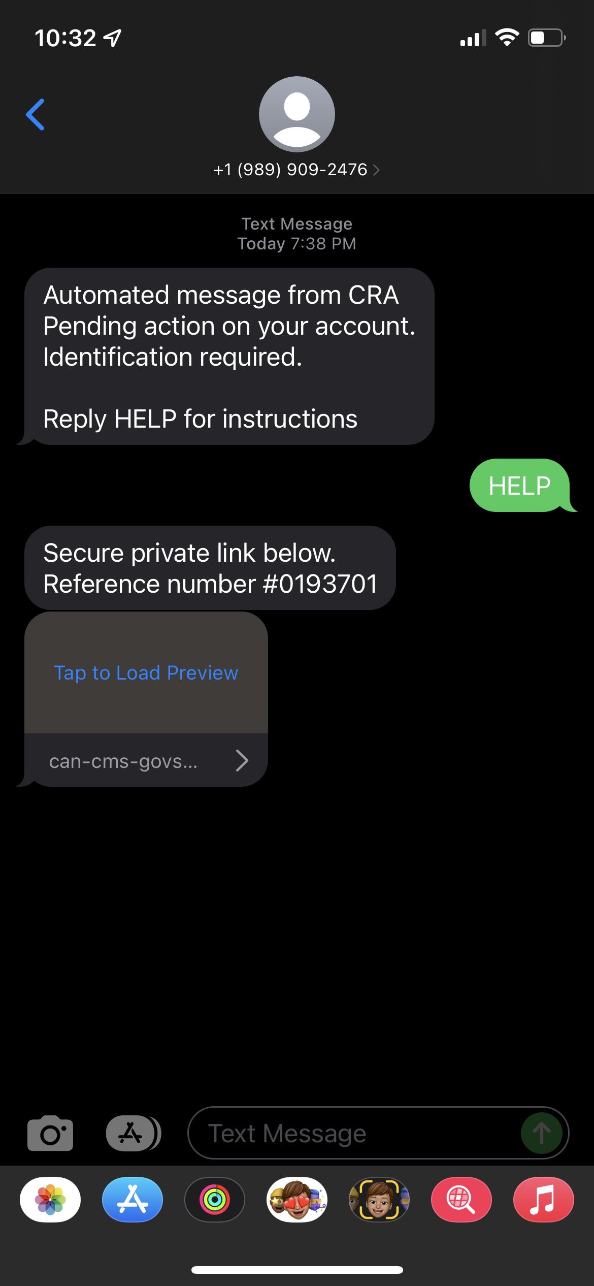 area code 613 text scams