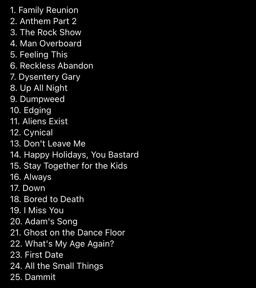 setlist blink 182