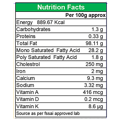 cow ghee nutrition facts per 100g