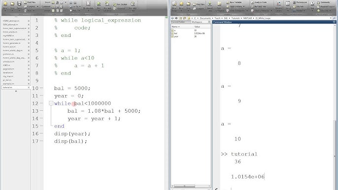 for loop in matlab