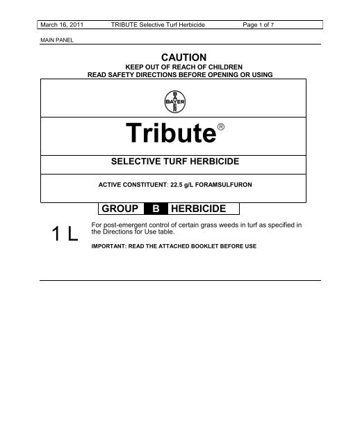 tribute herbicide label