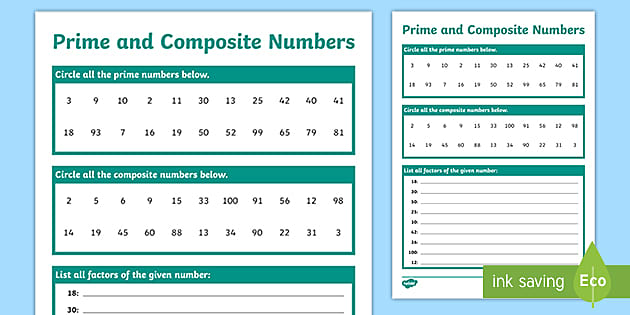 worksheet prime numbers