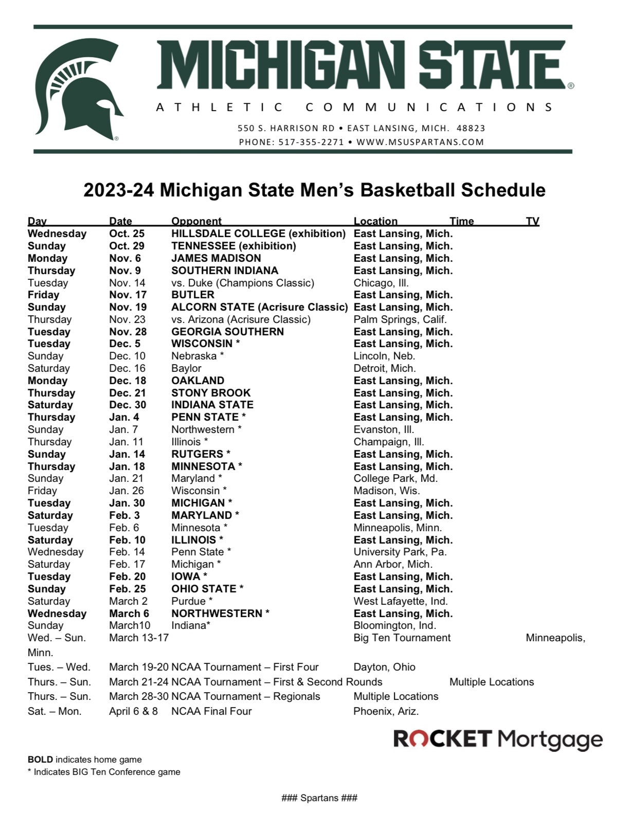 michigan state basketball schedule preseason