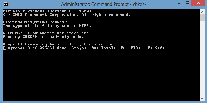 chkdsk eta