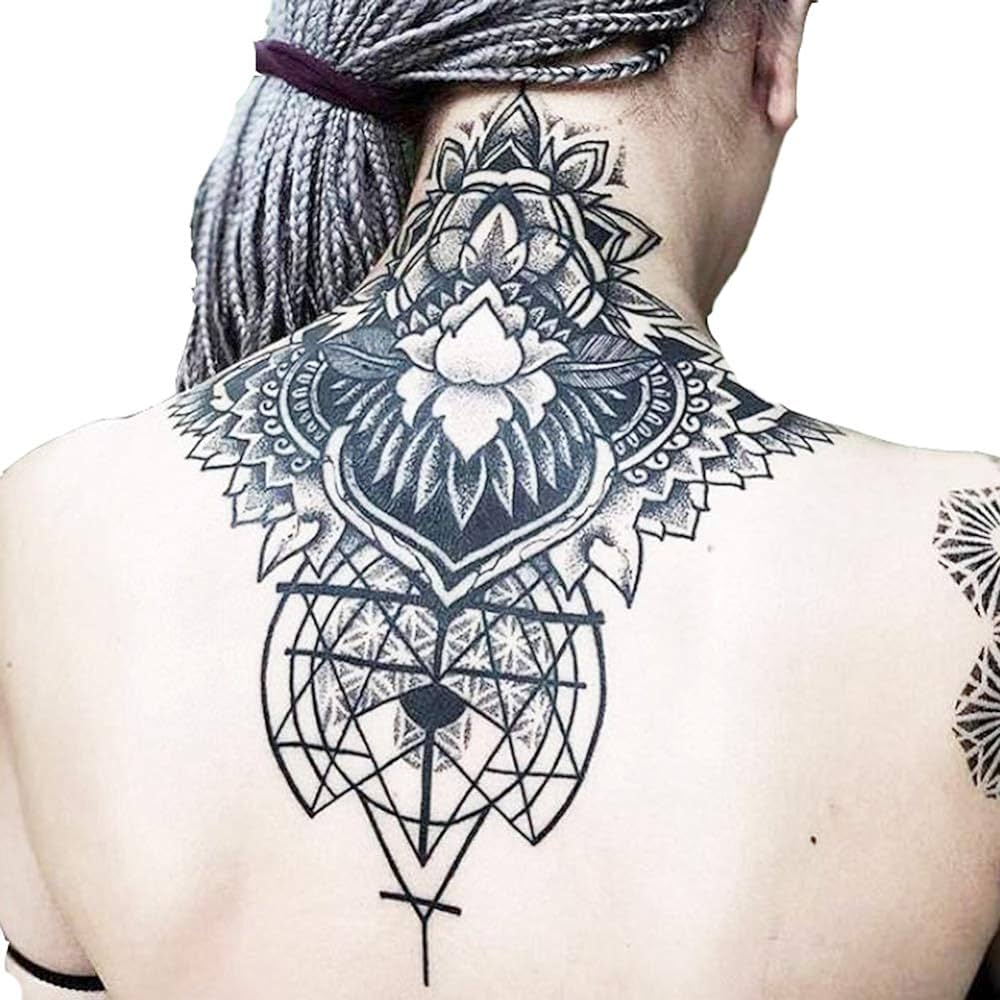 back of the neck mandala tattoo