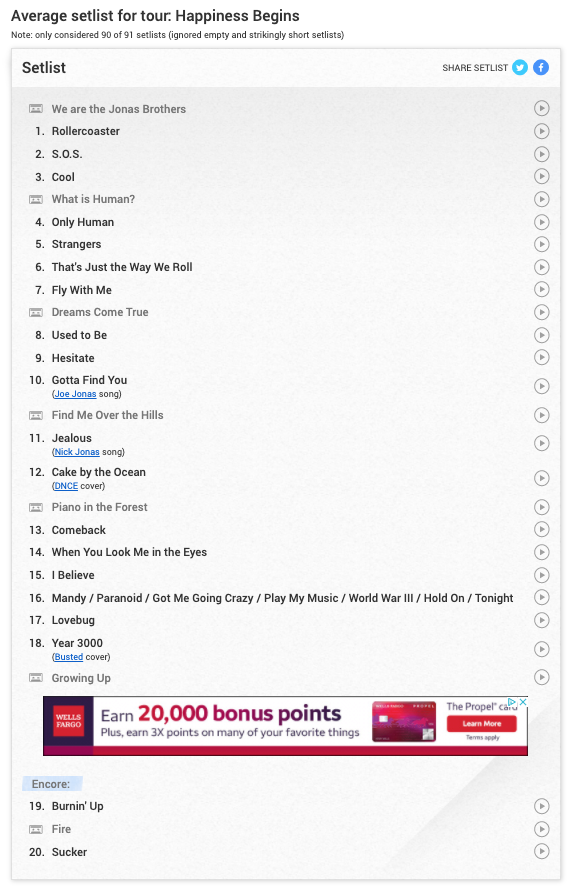 jonas brothers setlist