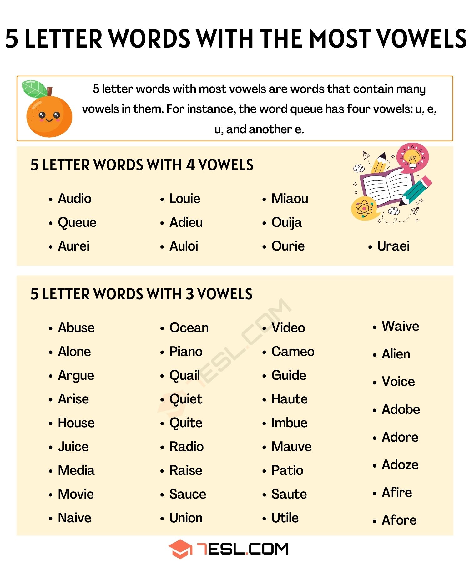 five letter word with most vowels