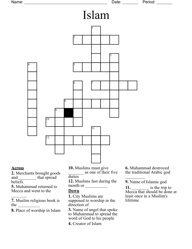 largest branch of islam crossword clue 4 letters