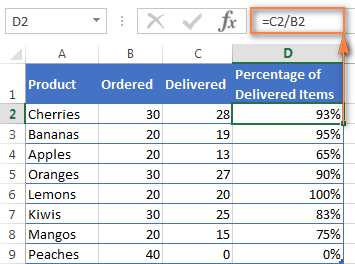 calculate percentage in excel