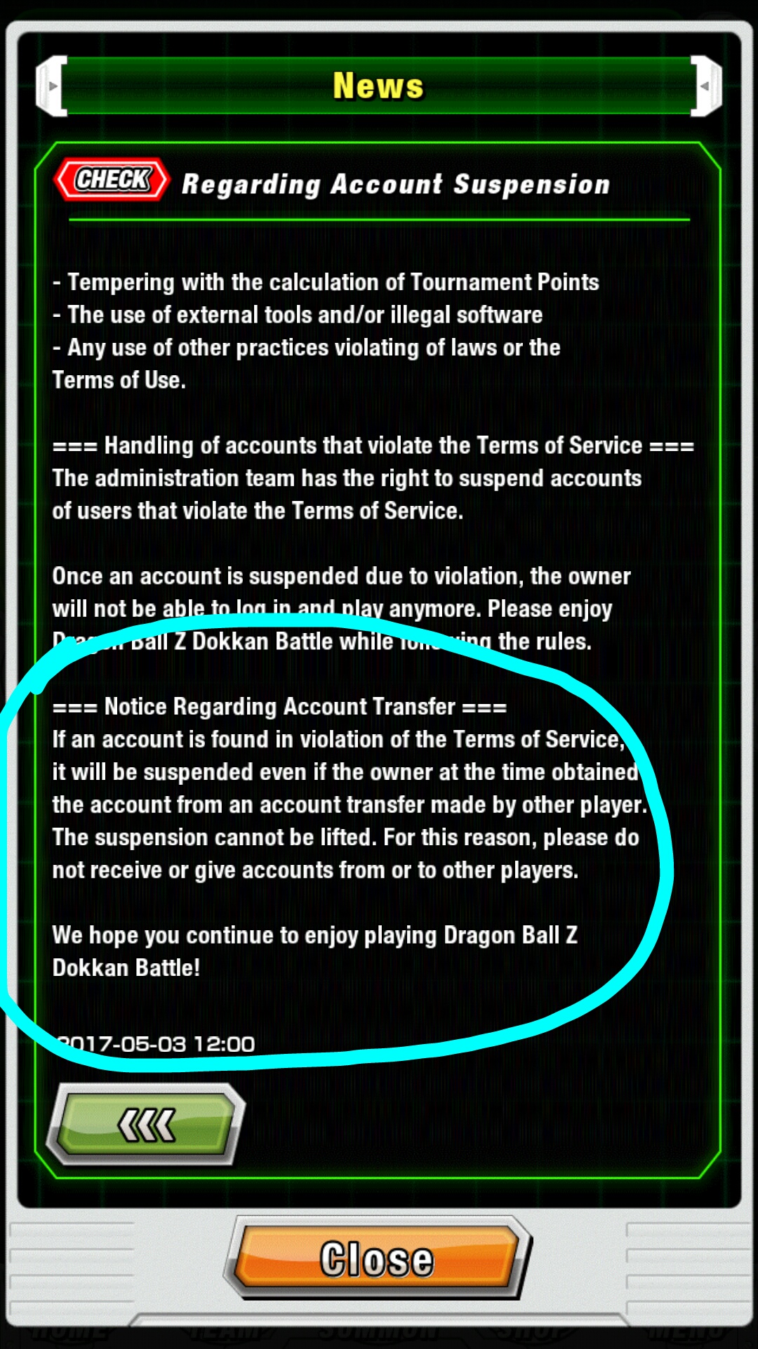 dokkan battle banned