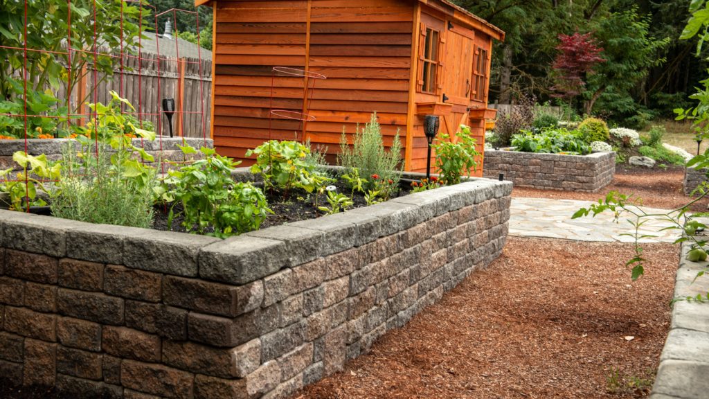 raised garden with retaining wall blocks