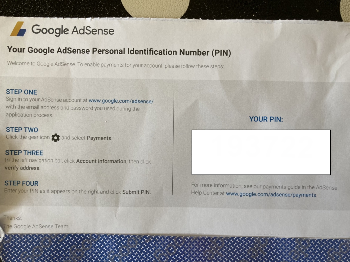 what is google adsense pin