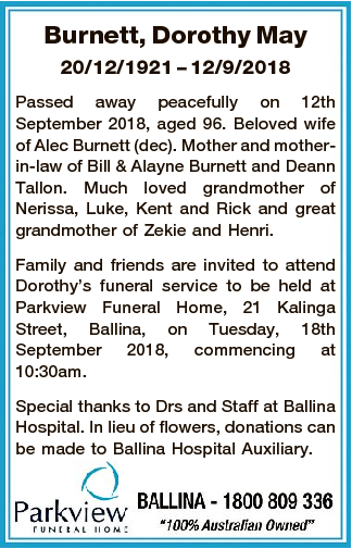 funeral notices south burnett