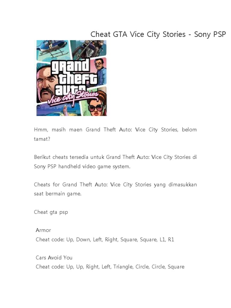 psp grand theft auto vice city stories cheats