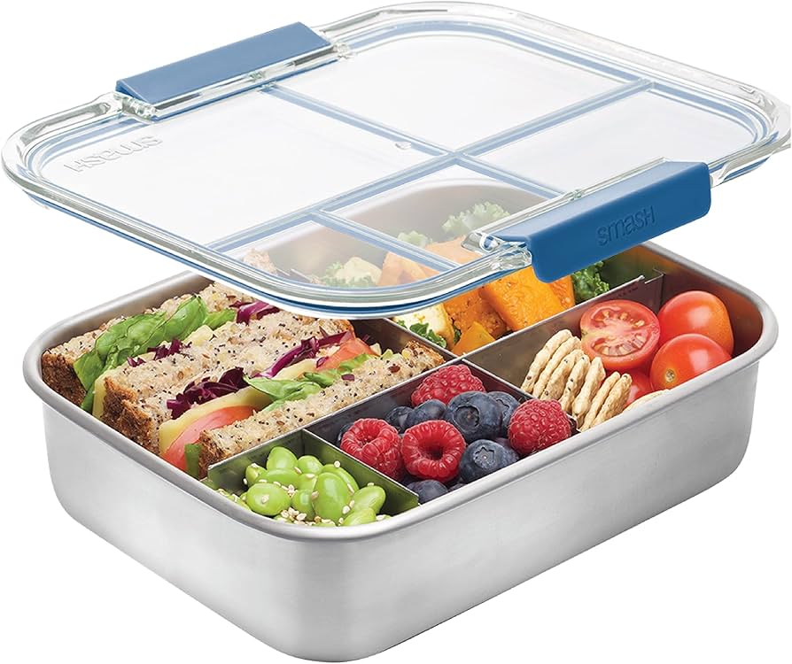 smash blue stainless steel 5 compartment bento box