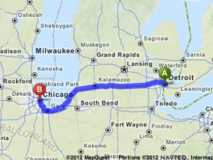 distance from chicago to detroit