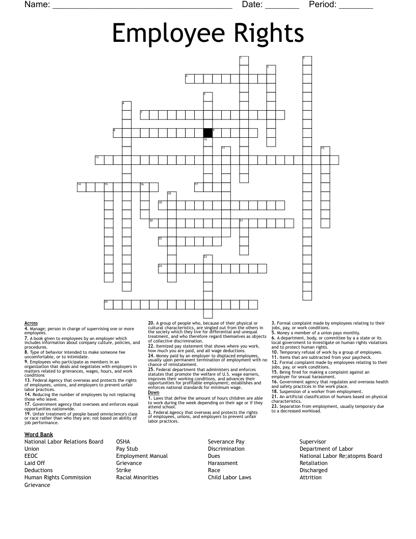 paid employee or task crossword