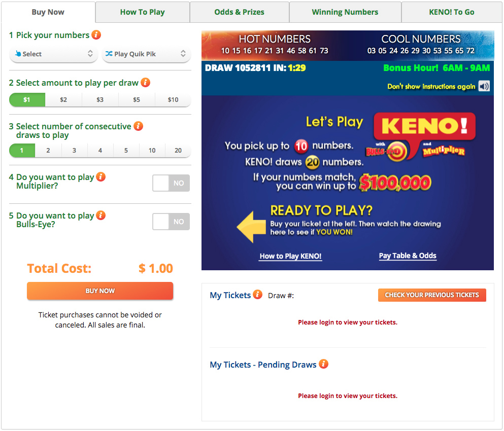 check a keno ticket online