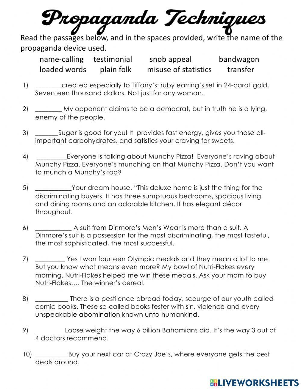 propaganda techniques worksheet