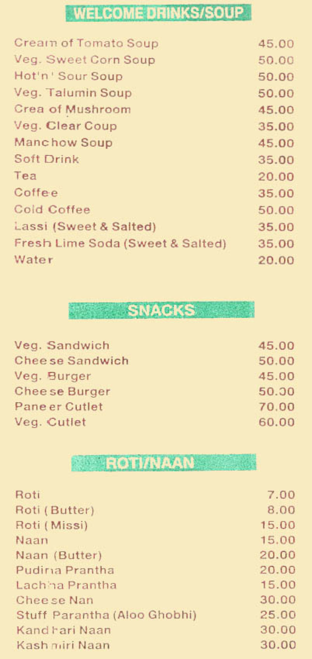 pvr menu card