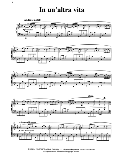 in un altra vita piano sheet