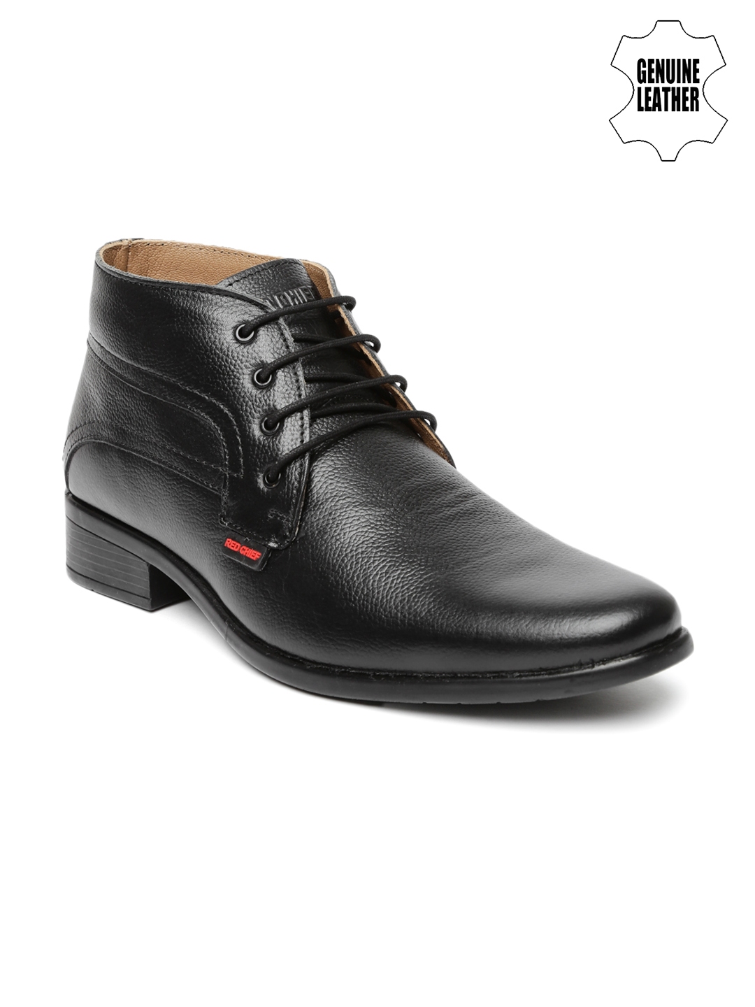 red chief black leather shoes