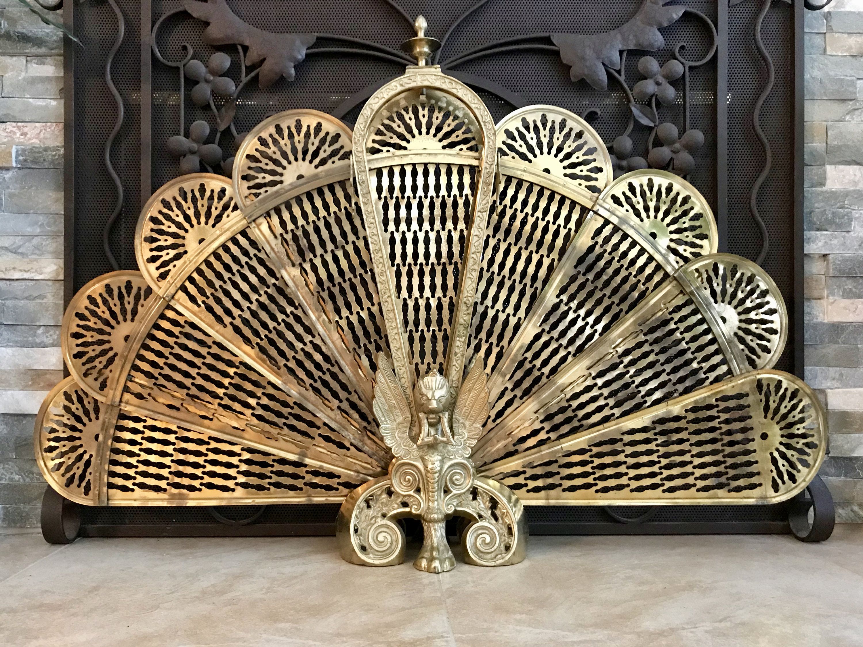 peacock brass fireplace screen