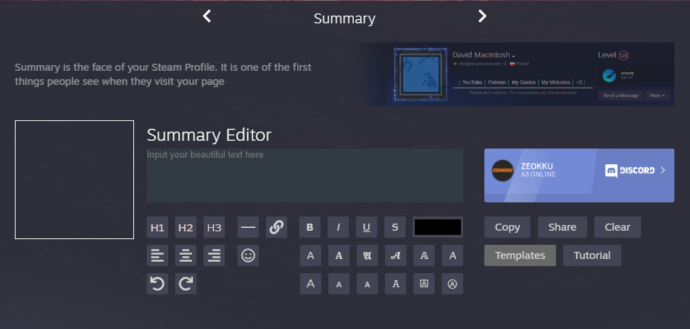 csgo profile text