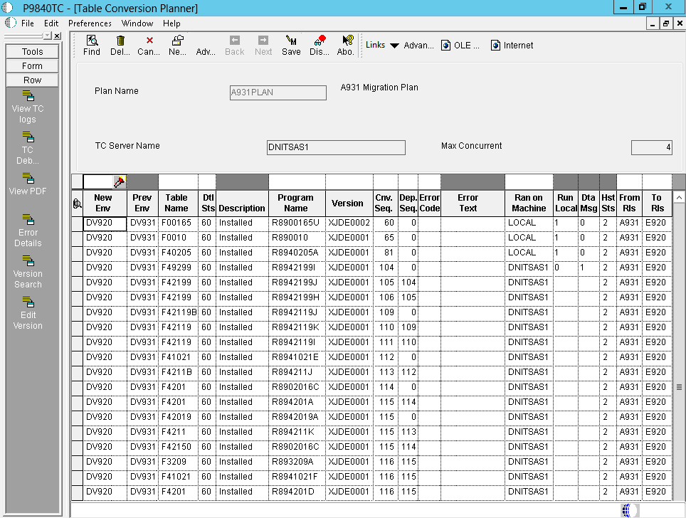 jd edwards tables