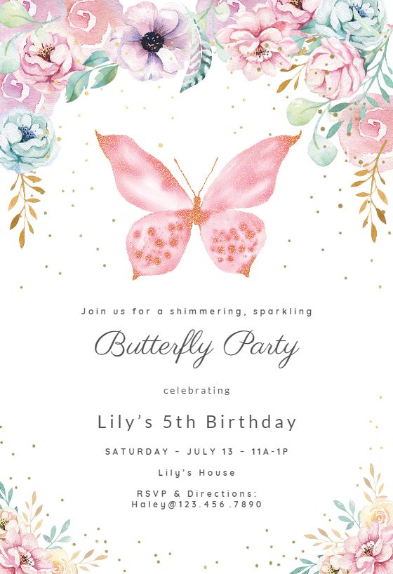 butterfly theme birthday invitation card