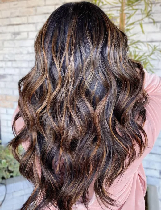 balayage dark brown hair with lowlights