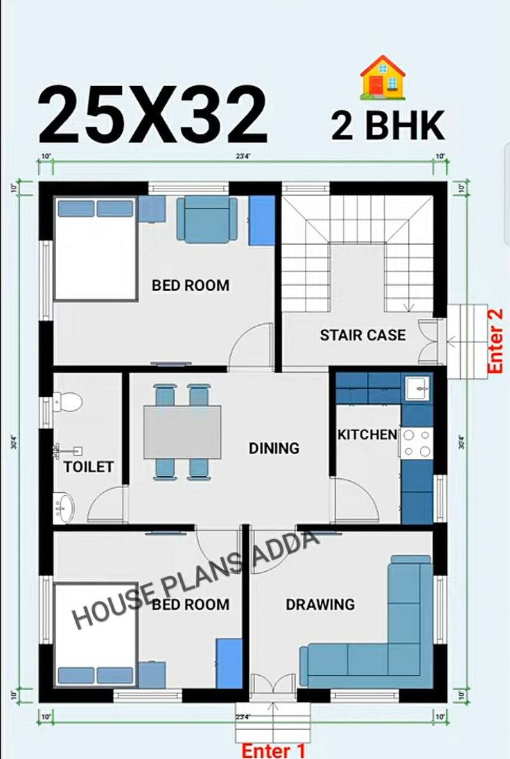 2bhk house plan with staircase