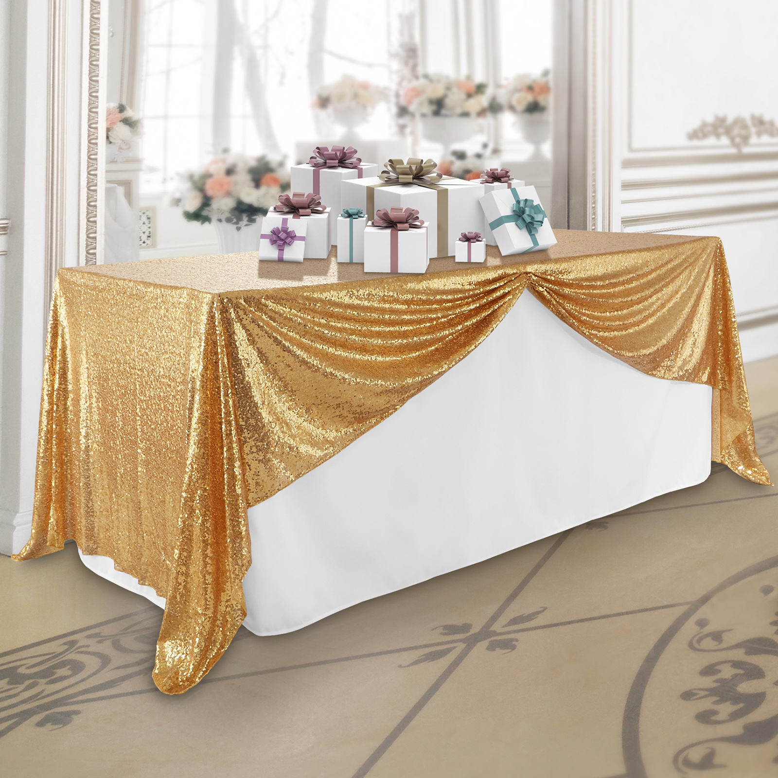 rectangular gold tablecloth