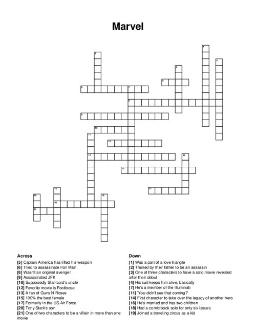 marvels avengers character crossword