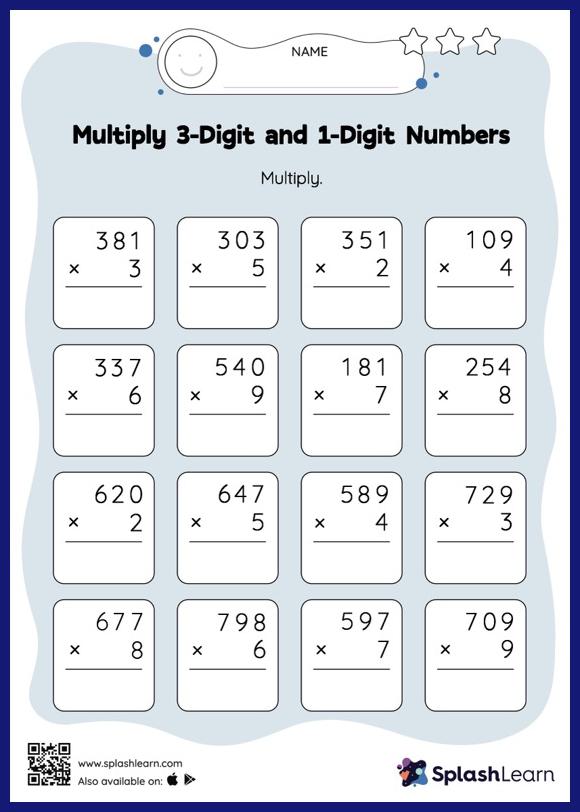 3 digit by 1 digit multiplication